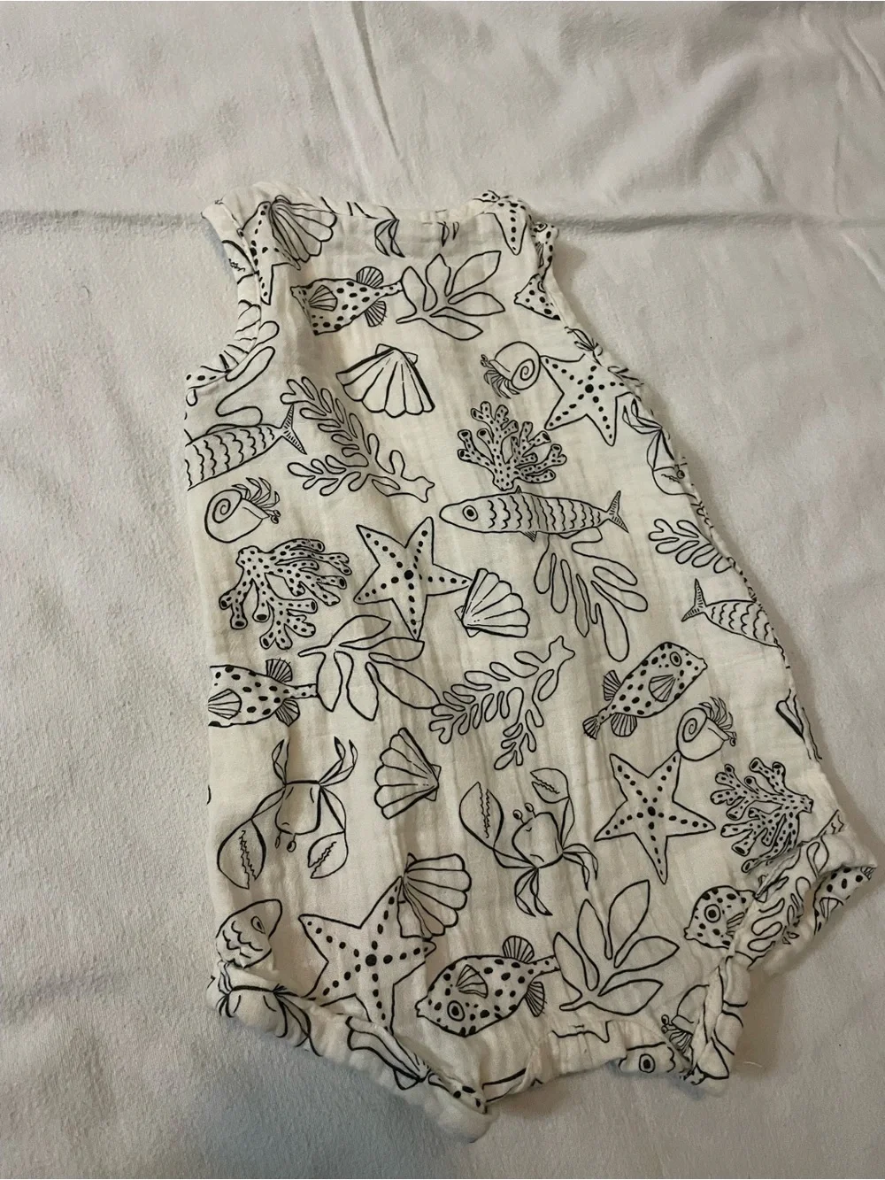 Old Navy Cream and Black Seashell Print Button Romper